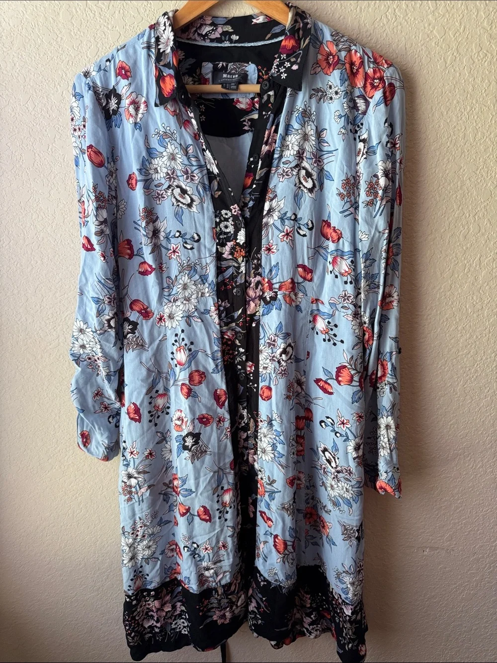Anthropologie Blue Floral Long-Sleeve Dress - Picture 4 of 8